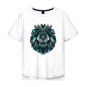 Мужская футболка хлопок Oversize с принтом Синий Лев в Курске, 100% хлопок | свободный крой, круглый ворот, “спинка” длиннее передней части | : животные | лев