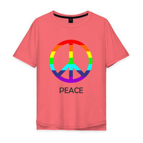 Мужская футболка хлопок Oversize с принтом Мир (Peace). Пацифик в Курске, 100% хлопок | свободный крой, круглый ворот, “спинка” длиннее передней части | Тематика изображения на принте: (peace) | венок | знак | на картинке изображен знак пацифик и надпись peace   мирмир | пацифик | пис