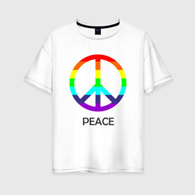 Женская футболка хлопок Oversize с принтом Мир (Peace) Пацифик в Курске, 100% хлопок | свободный крой, круглый ворот, спущенный рукав, длина до линии бедер
 | (peace) | венок | знак | на картинке изображен знак пацифик и надпись peace   мирмир | пацифик | пис