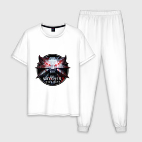 Мужская пижама хлопок с принтом The Witcher 3 в Курске, 100% хлопок | брюки и футболка прямого кроя, без карманов, на брюках мягкая резинка на поясе и по низу штанин
 | ведьмак