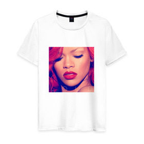 Мужская футболка хлопок с принтом Rihanna в Курске, 100% хлопок | прямой крой, круглый вырез горловины, длина до линии бедер, слегка спущенное плечо. | badgirl | rihanna | riri | риана | рианна | рнб