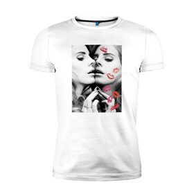 Мужская футболка премиум с принтом Lana Del Rey в Курске, 92% хлопок, 8% лайкра | приталенный силуэт, круглый вырез ворота, длина до линии бедра, короткий рукав | interscope | lana del rey | polydor