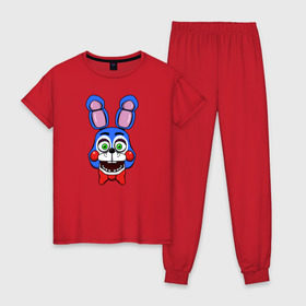 Женская пижама хлопок с принтом Toy Bonnie FNAF в Курске, 100% хлопок | брюки и футболка прямого кроя, без карманов, на брюках мягкая резинка на поясе и по низу штанин | @ | fnaf | toy bonnie | фнаф