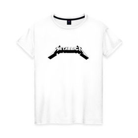 Женская футболка хлопок с принтом Логотип Metallica (old logo) в Курске, 100% хлопок | прямой крой, круглый вырез горловины, длина до линии бедер, слегка спущенное плечо | 