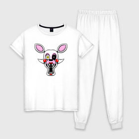Женская пижама хлопок с принтом Mangle FNAF в Курске, 100% хлопок | брюки и футболка прямого кроя, без карманов, на брюках мягкая резинка на поясе и по низу штанин | fnaf | mangle | фнаф