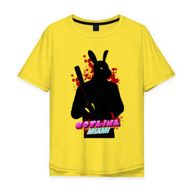 Мужская футболка хлопок Oversize с принтом Hotline Miami rabbit в Курске, 100% хлопок | свободный крой, круглый ворот, “спинка” длиннее передней части | hotline miami