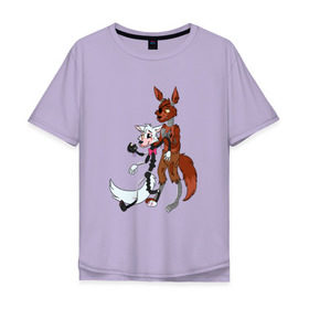Мужская футболка хлопок Oversize с принтом Foxy and sister в Курске, 100% хлопок | свободный крой, круглый ворот, “спинка” длиннее передней части | fnaf | фнаф