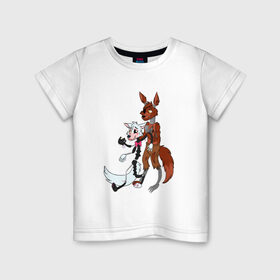 Детская футболка хлопок с принтом Foxy and sister в Курске, 100% хлопок | круглый вырез горловины, полуприлегающий силуэт, длина до линии бедер | Тематика изображения на принте: fnaf | фнаф