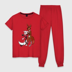 Женская пижама хлопок с принтом Foxy and sister в Курске, 100% хлопок | брюки и футболка прямого кроя, без карманов, на брюках мягкая резинка на поясе и по низу штанин | fnaf | фнаф