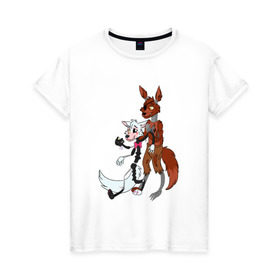 Женская футболка хлопок с принтом Foxy and sister в Курске, 100% хлопок | прямой крой, круглый вырез горловины, длина до линии бедер, слегка спущенное плечо | fnaf | фнаф