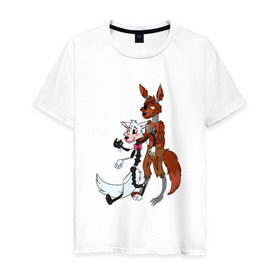 Мужская футболка хлопок с принтом Foxy and sister в Курске, 100% хлопок | прямой крой, круглый вырез горловины, длина до линии бедер, слегка спущенное плечо. | fnaf | фнаф