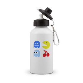 Бутылка спортивная с принтом Packman в Курске, металл | емкость — 500 мл, в комплекте две пластиковые крышки и карабин для крепления | pack man | packman | денди | пакман | пэкмэн