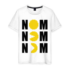 Мужская футболка хлопок с принтом NOMNOM в Курске, 100% хлопок | прямой крой, круглый вырез горловины, длина до линии бедер, слегка спущенное плечо. | nom | pack man | packman | денди | пакман | пэкмэн