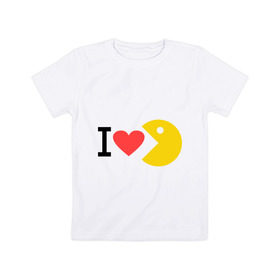 Детская футболка хлопок с принтом I love Packman в Курске, 100% хлопок | круглый вырез горловины, полуприлегающий силуэт, длина до линии бедер | i love packman | pack man | packman | денди | пакман | пэкмэн
