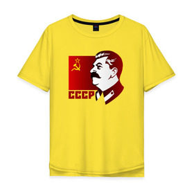 Мужская футболка хлопок Oversize с принтом Сталин в Курске, 100% хлопок | свободный крой, круглый ворот, “спинка” длиннее передней части | отличный подарок для настоящего патриотаussr | россия | серп и молот | ссср | флаг
