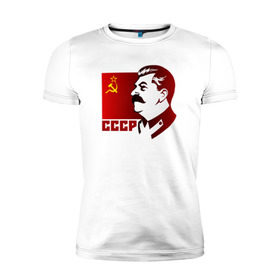 Мужская футболка премиум с принтом Сталин в Курске, 92% хлопок, 8% лайкра | приталенный силуэт, круглый вырез ворота, длина до линии бедра, короткий рукав | отличный подарок для настоящего патриотаussr | россия | серп и молот | ссср | флаг