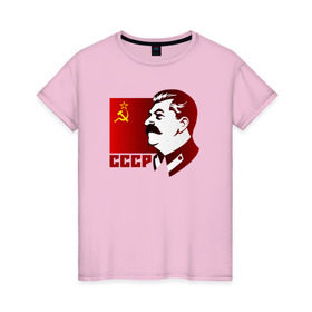 Женская футболка хлопок с принтом Сталин в Курске, 100% хлопок | прямой крой, круглый вырез горловины, длина до линии бедер, слегка спущенное плечо | отличный подарок для настоящего патриотаussr | россия | серп и молот | ссср | флаг