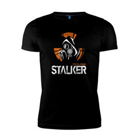 Мужская футболка премиум с принтом Stalker в Курске, 92% хлопок, 8% лайкра | приталенный силуэт, круглый вырез ворота, длина до линии бедра, короткий рукав | shooter | stalker | радиация | шутер