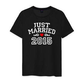 Мужская футболка хлопок с принтом Just Married 2015 Молодожены в Курске, 100% хлопок | прямой крой, круглый вырез горловины, длина до линии бедер, слегка спущенное плечо. | just married | молодожёны