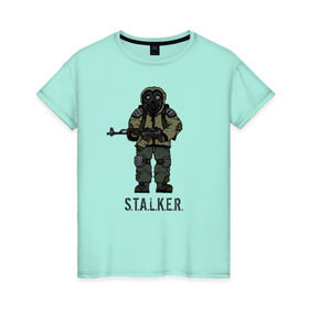 Женская футболка хлопок с принтом Сталкер в Курске, 100% хлопок | прямой крой, круглый вырез горловины, длина до линии бедер, слегка спущенное плечо | shooter | stalker | радиация | шутер