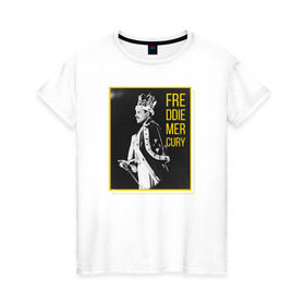 Женская футболка хлопок с принтом Фредди Меркьюри в Курске, 100% хлопок | прямой крой, круглый вырез горловины, длина до линии бедер, слегка спущенное плечо | heavy | queen | квин | меркури | метал | фредди