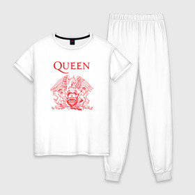 Женская пижама хлопок с принтом Queen в Курске, 100% хлопок | брюки и футболка прямого кроя, без карманов, на брюках мягкая резинка на поясе и по низу штанин | heavy | queen | квин | меркури | метал | фредди