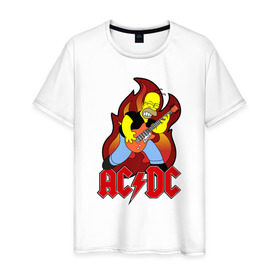 Мужская футболка хлопок с принтом Гомер играет AC DC в Курске, 100% хлопок | прямой крой, круглый вырез горловины, длина до линии бедер, слегка спущенное плечо. | acdc | metall | метал | рок группы | траш