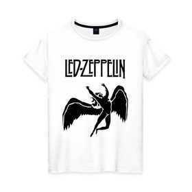 Женская футболка хлопок с принтом Led Zeppelin swan в Курске, 100% хлопок | прямой крой, круглый вырез горловины, длина до линии бедер, слегка спущенное плечо | led zeppelin