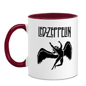 Кружка двухцветная с принтом Led Zeppelin swan в Курске, керамика | объем — 330 мл, диаметр — 80 мм. Цветная ручка и кайма сверху, в некоторых цветах — вся внутренняя часть | Тематика изображения на принте: led zeppelin
