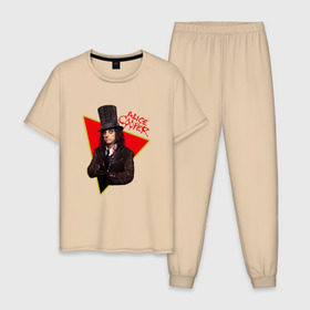 Мужская пижама хлопок с принтом Alice Cooper в Курске, 100% хлопок | брюки и футболка прямого кроя, без карманов, на брюках мягкая резинка на поясе и по низу штанин
 | alice cooper | metal | rock | метал | рок | рок музыка | элис купер