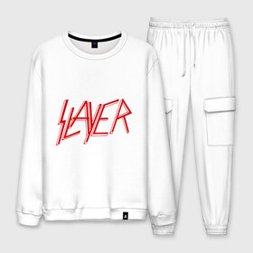 Мужской костюм хлопок с принтом Slayer logo в Курске, 100% хлопок | на свитшоте круглая горловина, мягкая резинка по низу. Брюки заужены к низу, на них два вида карманов: два “обычных” по бокам и два объемных, с клапанами, расположенные ниже линии бедра. Брюки с мягкой трикотажной резинкой на поясе и по низу штанин. В поясе для дополнительного комфорта — широкие завязки | alternative rock | pank | punk | rock | slayer | альтернативный рок | метал | панк | рок | слаер | тяжелая музыка | хард рок | хеви метал