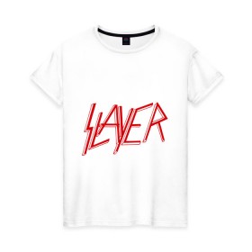 Женская футболка хлопок с принтом Slayer logo в Курске, 100% хлопок | прямой крой, круглый вырез горловины, длина до линии бедер, слегка спущенное плечо | Тематика изображения на принте: alternative rock | pank | punk | rock | slayer | альтернативный рок | метал | панк | рок | слаер | тяжелая музыка | хард рок | хеви метал