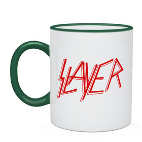 Кружка двухцветная с принтом Slayer logo в Курске, керамика | объем — 330 мл, диаметр — 80 мм. Цветная ручка и кайма сверху, в некоторых цветах — вся внутренняя часть | alternative rock | pank | punk | rock | slayer | альтернативный рок | метал | панк | рок | слаер | тяжелая музыка | хард рок | хеви метал