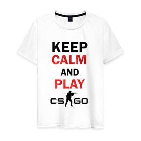 Мужская футболка хлопок с принтом Keep Calm and play cs:go в Курске, 100% хлопок | прямой крой, круглый вырез горловины, длина до линии бедер, слегка спущенное плечо. | calm | cs go | keep | го