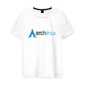 Мужская футболка хлопок с принтом Arch Linux в Курске, 100% хлопок | прямой крой, круглый вырез горловины, длина до линии бедер, слегка спущенное плечо. | linux | баш | линукс | ос
