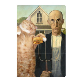 Магнитный плакат 2Х3 с принтом Американская готика в Курске, Полимерный материал с магнитным слоем | 6 деталей размером 9*9 см | cat | грант вуд | добавь кота | искусство | кот | котейка | котик | мимими | модернизм | просто добавь кота