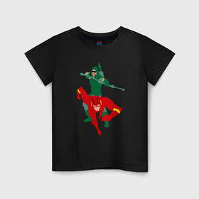 Детская футболка хлопок с принтом Flash and arrow в Курске, 100% хлопок | круглый вырез горловины, полуприлегающий силуэт, длина до линии бедер | flash and arrow зеленая стрела флеш флэш супе
