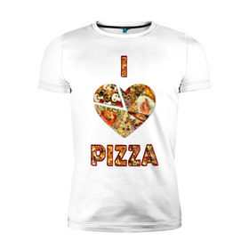Мужская футболка премиум с принтом i love pizza в Курске, 92% хлопок, 8% лайкра | приталенный силуэт, круглый вырез ворота, длина до линии бедра, короткий рукав | . любовь | pizza | любителям пиццыёда | пицца | прикол