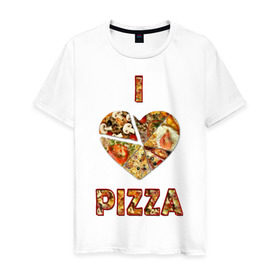 Мужская футболка хлопок с принтом i love pizza в Курске, 100% хлопок | прямой крой, круглый вырез горловины, длина до линии бедер, слегка спущенное плечо. | Тематика изображения на принте: . любовь | pizza | любителям пиццыёда | пицца | прикол