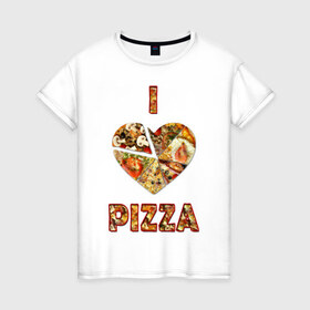 Женская футболка хлопок с принтом i love pizza в Курске, 100% хлопок | прямой крой, круглый вырез горловины, длина до линии бедер, слегка спущенное плечо | . любовь | pizza | любителям пиццыёда | пицца | прикол