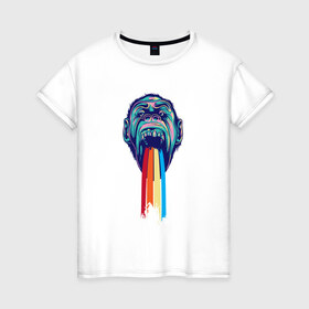 Женская футболка хлопок с принтом Радуга в Курске, 100% хлопок | прямой крой, круглый вырез горловины, длина до линии бедер, слегка спущенное плечо | обезьяна | радуга