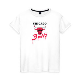 Женская футболка хлопок с принтом Bulls в Курске, 100% хлопок | прямой крой, круглый вырез горловины, длина до линии бедер, слегка спущенное плечо | chicago bulls | баскетбол