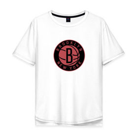 Мужская футболка хлопок Oversize с принтом Brooklyn Nets в Курске, 100% хлопок | свободный крой, круглый ворот, “спинка” длиннее передней части | Тематика изображения на принте: 