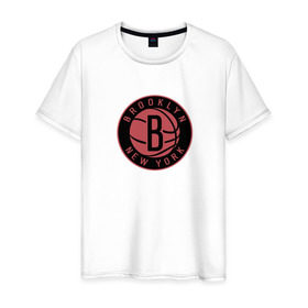 Мужская футболка хлопок с принтом Brooklyn Nets в Курске, 100% хлопок | прямой крой, круглый вырез горловины, длина до линии бедер, слегка спущенное плечо. | Тематика изображения на принте: 