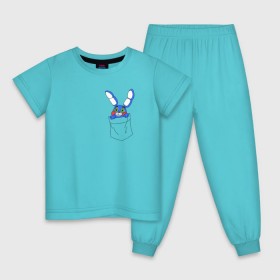 Детская пижама хлопок с принтом Toy Bonnie в кармане FNAF в Курске, 100% хлопок |  брюки и футболка прямого кроя, без карманов, на брюках мягкая резинка на поясе и по низу штанин
 | Тематика изображения на принте: fnaf | toy bonnie | карман | фнаф