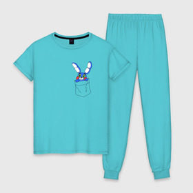 Женская пижама хлопок с принтом Toy Bonnie в кармане FNAF в Курске, 100% хлопок | брюки и футболка прямого кроя, без карманов, на брюках мягкая резинка на поясе и по низу штанин | fnaf | toy bonnie | карман | фнаф