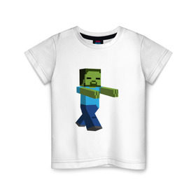 Детская футболка хлопок с принтом Зомби в Курске, 100% хлопок | круглый вырез горловины, полуприлегающий силуэт, длина до линии бедер | майнкрафт | майнкрафт 2