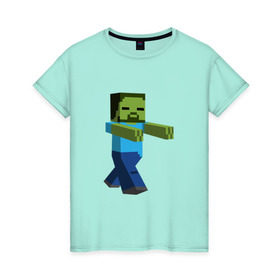Женская футболка хлопок с принтом Зомби в Курске, 100% хлопок | прямой крой, круглый вырез горловины, длина до линии бедер, слегка спущенное плечо | майнкрафт | майнкрафт 2