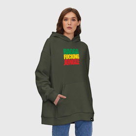 Худи SuperOversize хлопок с принтом Ragga Fucking Jungle в Курске, 70% хлопок, 30% полиэстер, мягкий начес внутри | карман-кенгуру, эластичная резинка на манжетах и по нижней кромке, двухслойный капюшон
 | jungle | днб | рагга | рагга джангл (ragga jungle)  джангл с более выраженным влиянием ямайской музыкальной культуры.ragga jungle