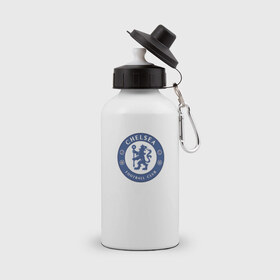 Бутылка спортивная с принтом Chelsea FC в Курске, металл | емкость — 500 мл, в комплекте две пластиковые крышки и карабин для крепления | 